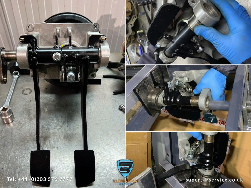 Pedal assembly being modified from just a brake pedal for the egear car to add the third pedal, the clutch pedal!