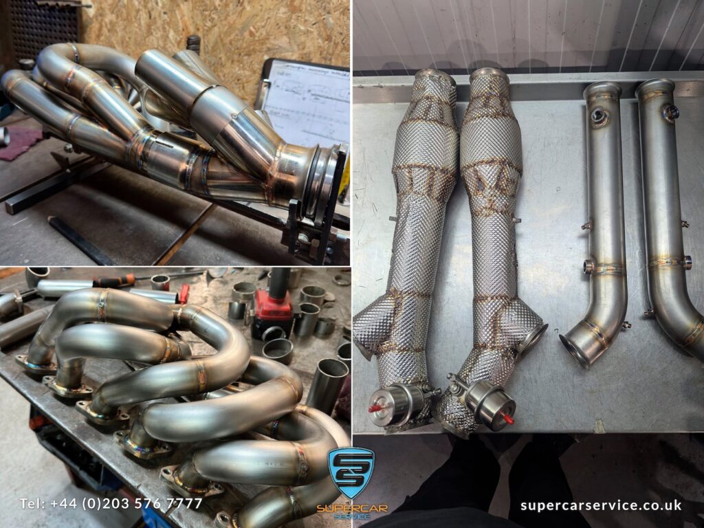 LP640 V12 bespoke manufactured and tuned exhaust manifold’s and high flow road legal and emission friendly sports Catalysts to direct those V12 combusted gases into a thrilling symphony.